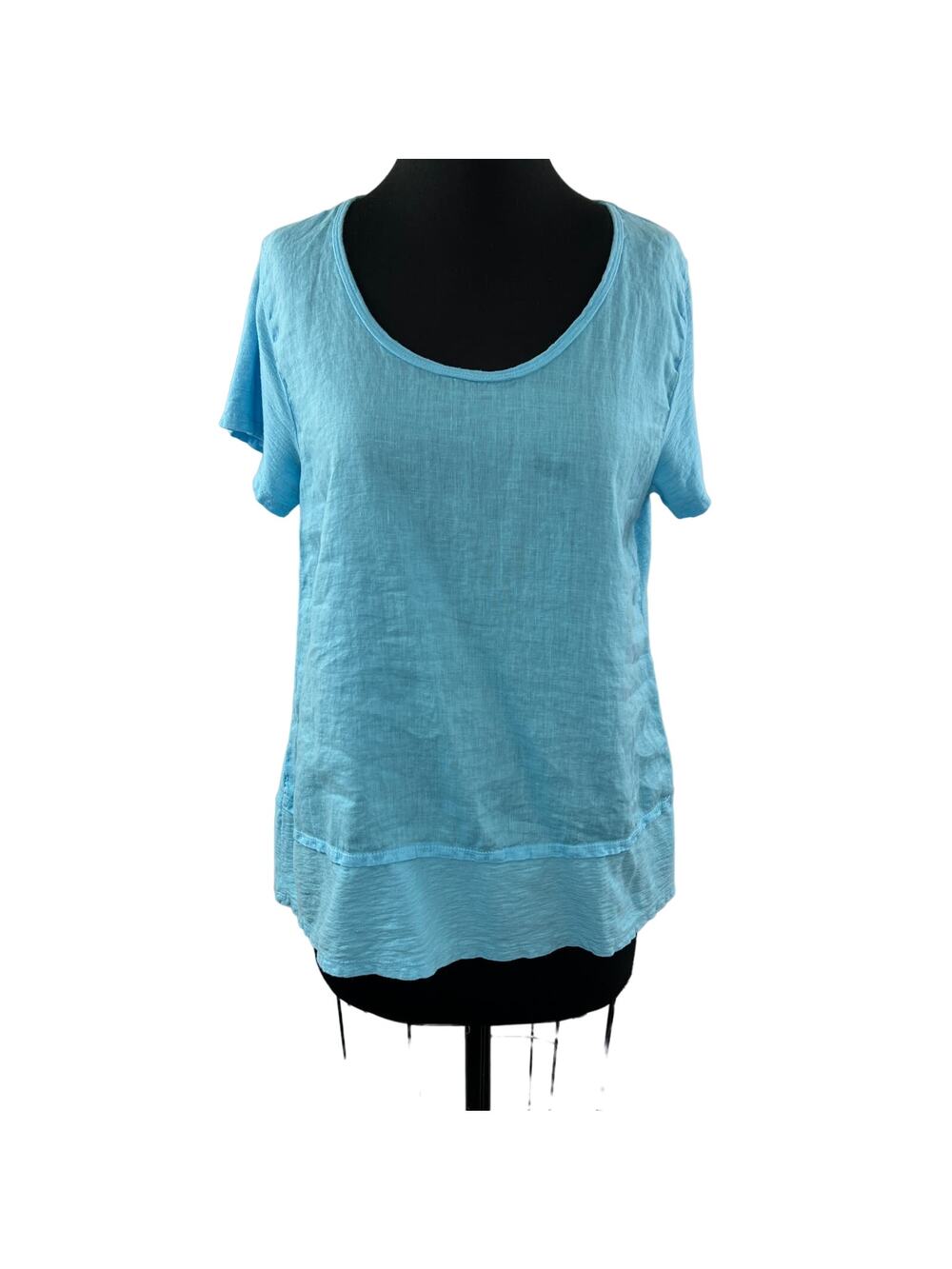 Cut Loose Blue Top Cotton Short Sleeve Scoop Neck Knit Pullover Size Medium M